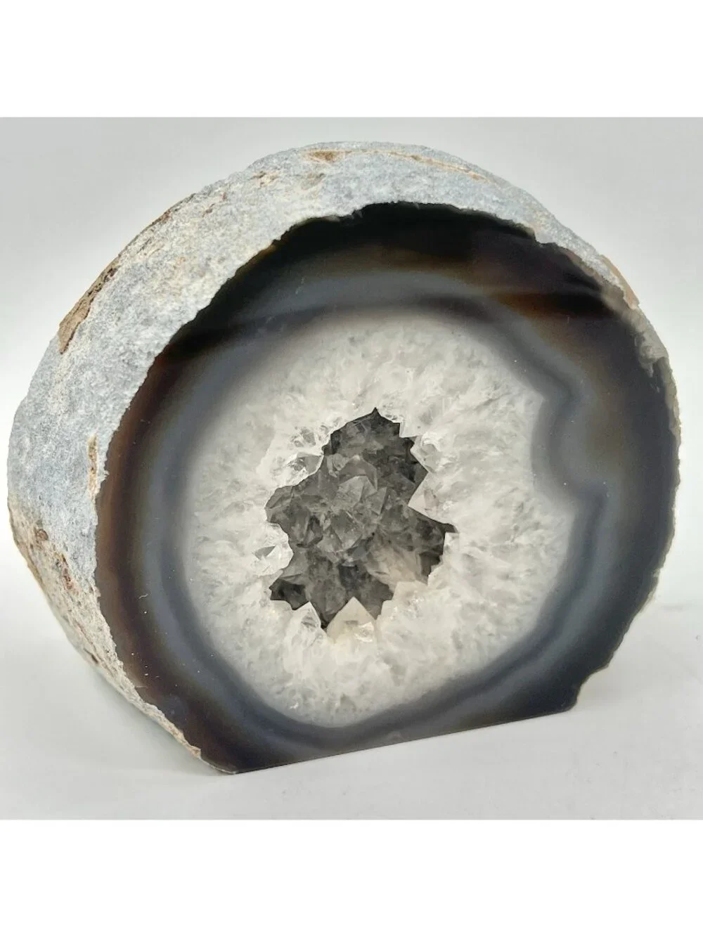 Natural Agate Geode Half Quartz Crystal Druzy Polished Stone Decor 4.25in